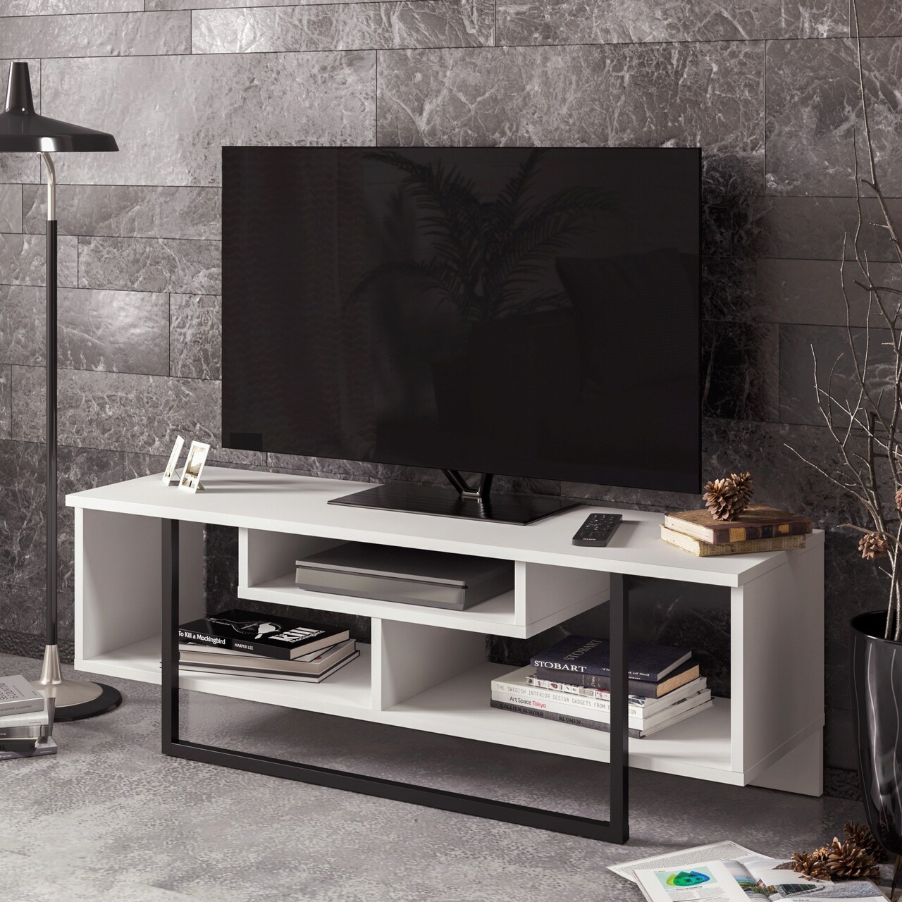 Comoda TV, Hanah Home, Asal (120), Alb/Negru - imagine 5